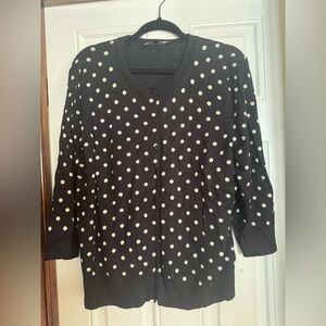 Women’s Ellen Tracy Polka Dot Cardigan Sweater Black and White Size XL